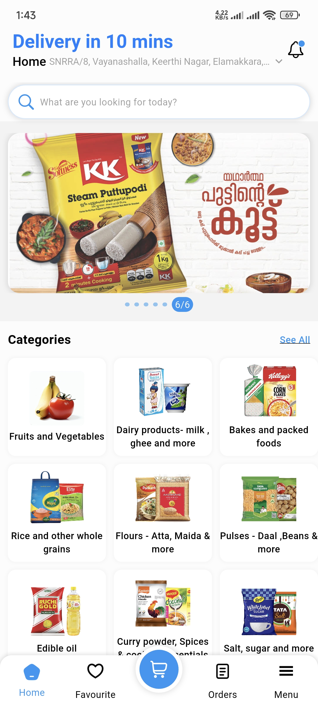 Zaap app showing grocery categories and fresh products